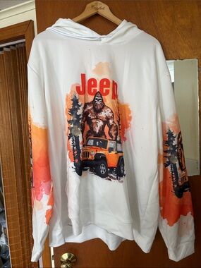 Jeep White Hoodie with Orange and Coral Graphic